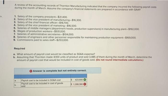 Assume that a manufacturing company incurred the following costs